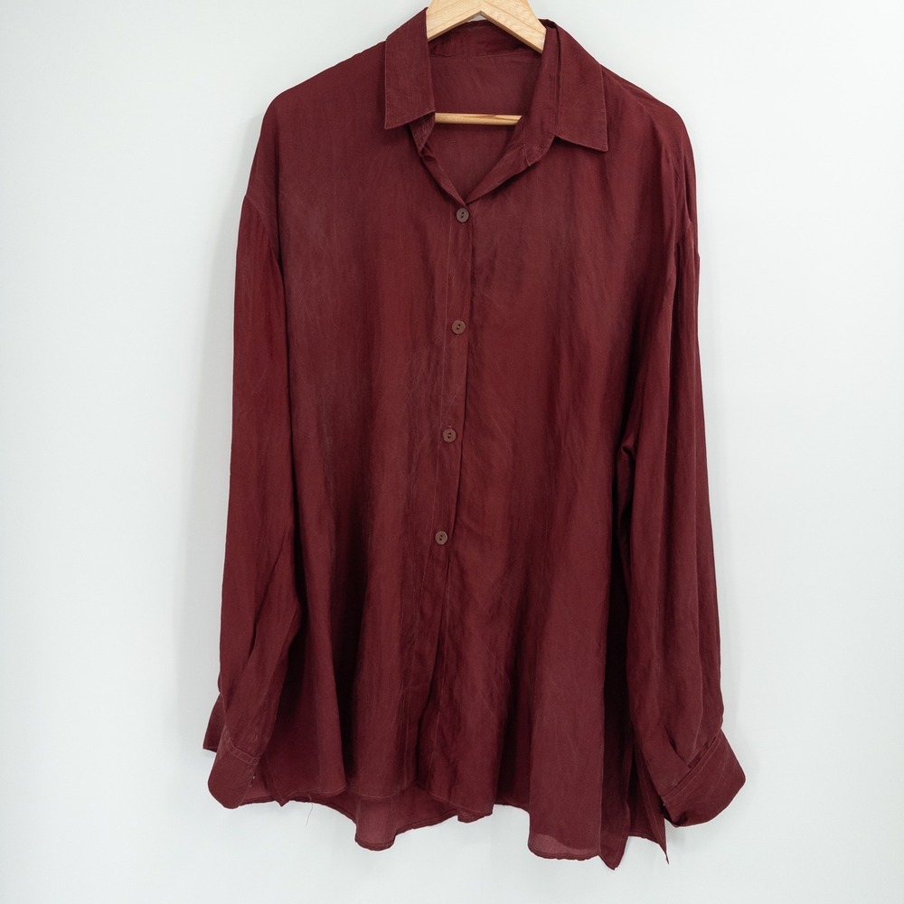 Vintage Silk Shirt Womens XXL Burgundy Red Oversized 90s Goth Whimsigoth Grunge